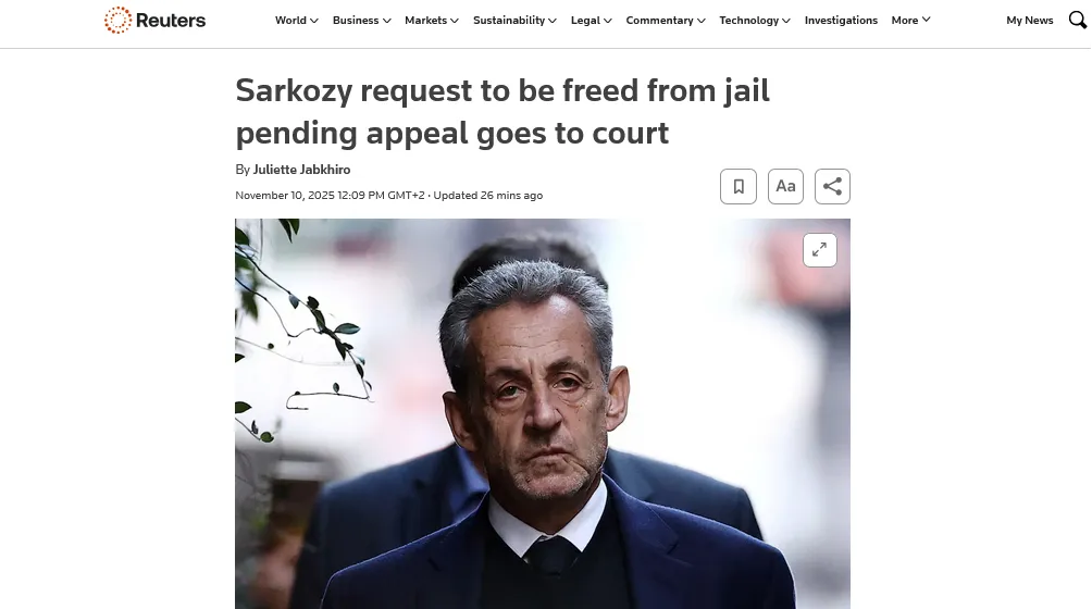 У суді Парижа розглянуть прохання Саркозі про звільнення з в'язниці до апеляції