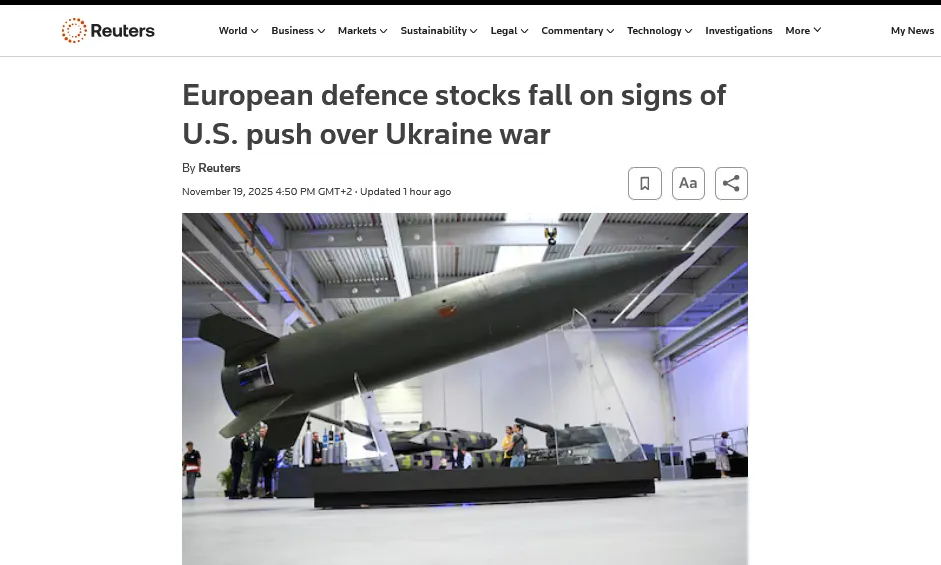 Акції оборонних компаній ЄС впали на тлі можливого закінчення війни в Україні