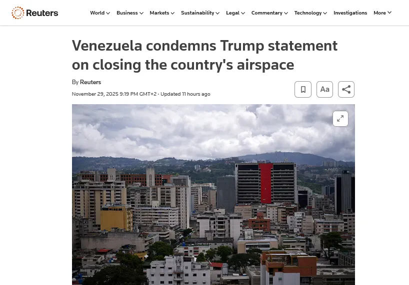 Венесуела назвала «колоніальною загрозою» заяву Трампа про закритий повітряний простір