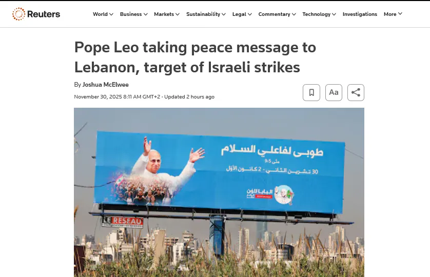 Папа Лев прибув до Лівану із закликом до миру на тлі ізраїльських авіаударів