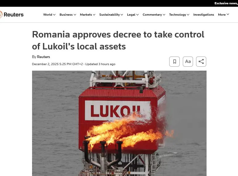 Rumunia zatwierdziła dekret umożliwiający przejęcie kontroli nad aktywami Łukoila – Reuters