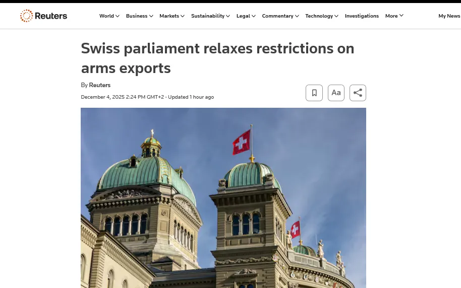 Швейцарія під тиском бізнесу послаблює умови експорту зброї