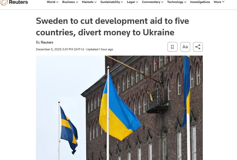 Швеция прекратит помощь пяти странам, чтобы освободить средства для Украины – Reuters
