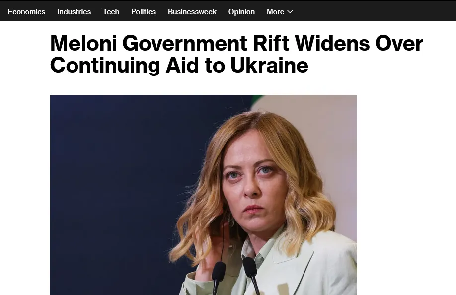 У коаліції Мелоні зростають розбіжності щодо продовження допомоги Україні – Bloomberg