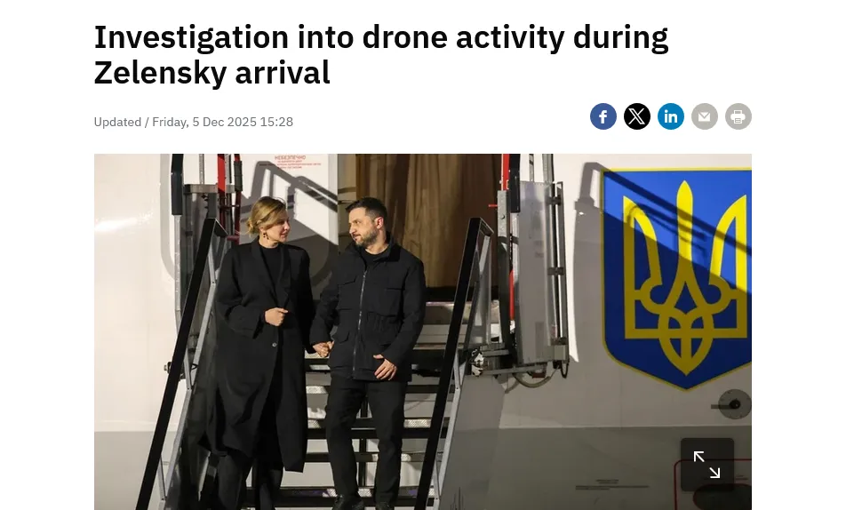 Премʼєру Ірландії доповіли про появу дронів у ніч прибуття Зеленського