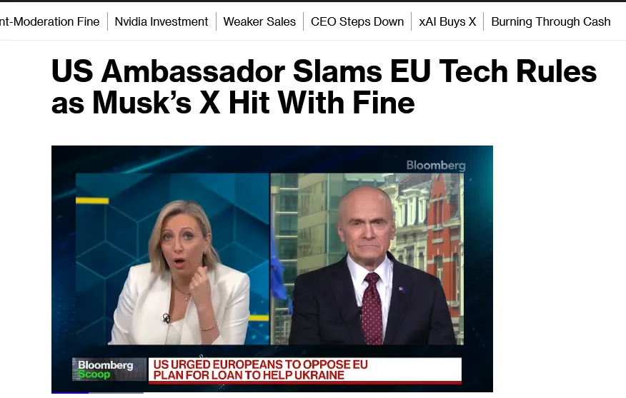 Ambasador USA oskarżył UE o prześladowanie amerykańskiego biznesu po nałożeniu grzywny na X