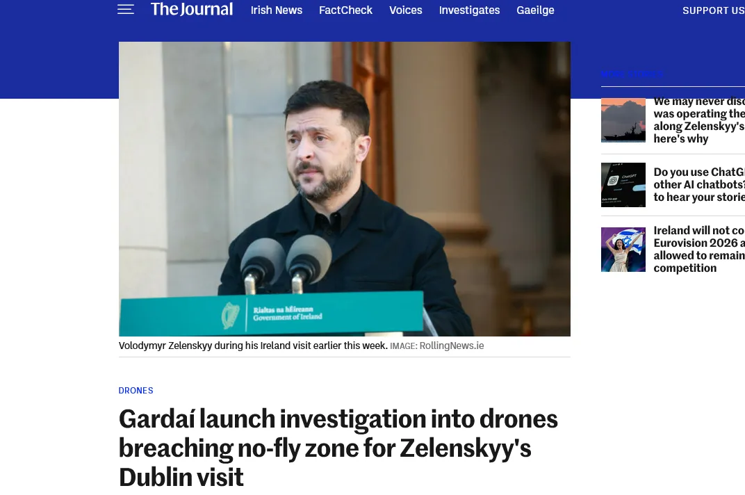 Ірландська поліція розслідує переслідування літака Зеленського невідомими дронами
