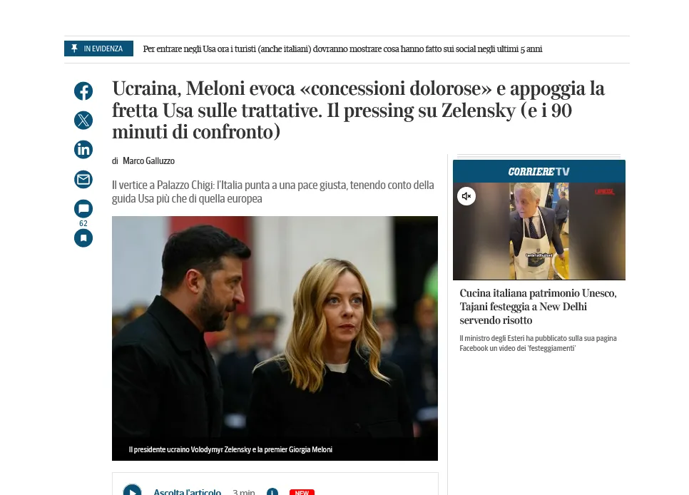 Мелоні підтримала позицію Трампа у переговорах із Зеленським – Сorriere Della Sera