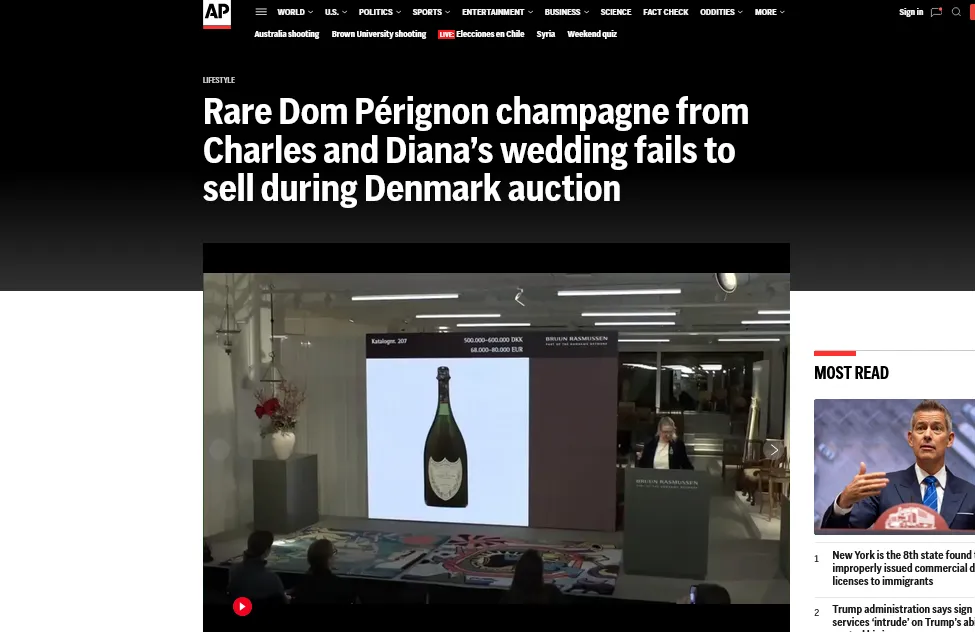 Невдачі зазнав аукціон, на якому продавали шампанське з весілля Чарльза і принцеси Діани