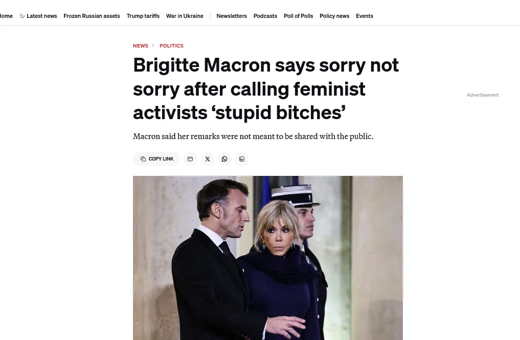 Дружина Макрона перепросила феміністок за «тупих сук», але не розкаялась – Politico