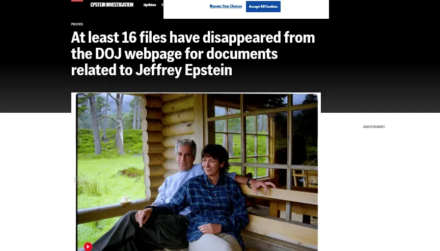 Мінʼюст США зняв із сайту частину файлів Епштейна, серед них – фото з Трампом