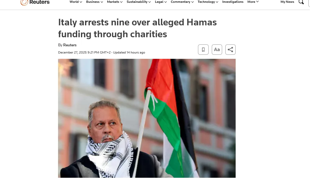 В Італії викрили фінансування ХАМАС через мережу фіктивних благодійних фондів – Reuters