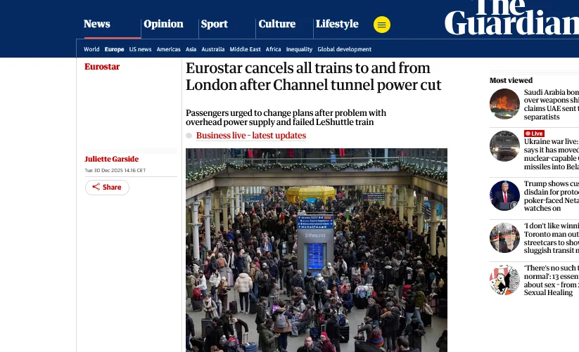 У тунелі під Ла-Маншем стався транспортний колапс через збій електромережі