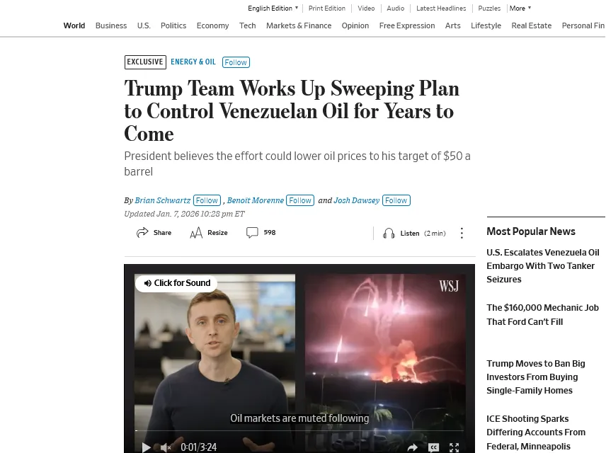 Трамп планує захопити світовий ринок нафти за рахунок Венесуели – WSJ