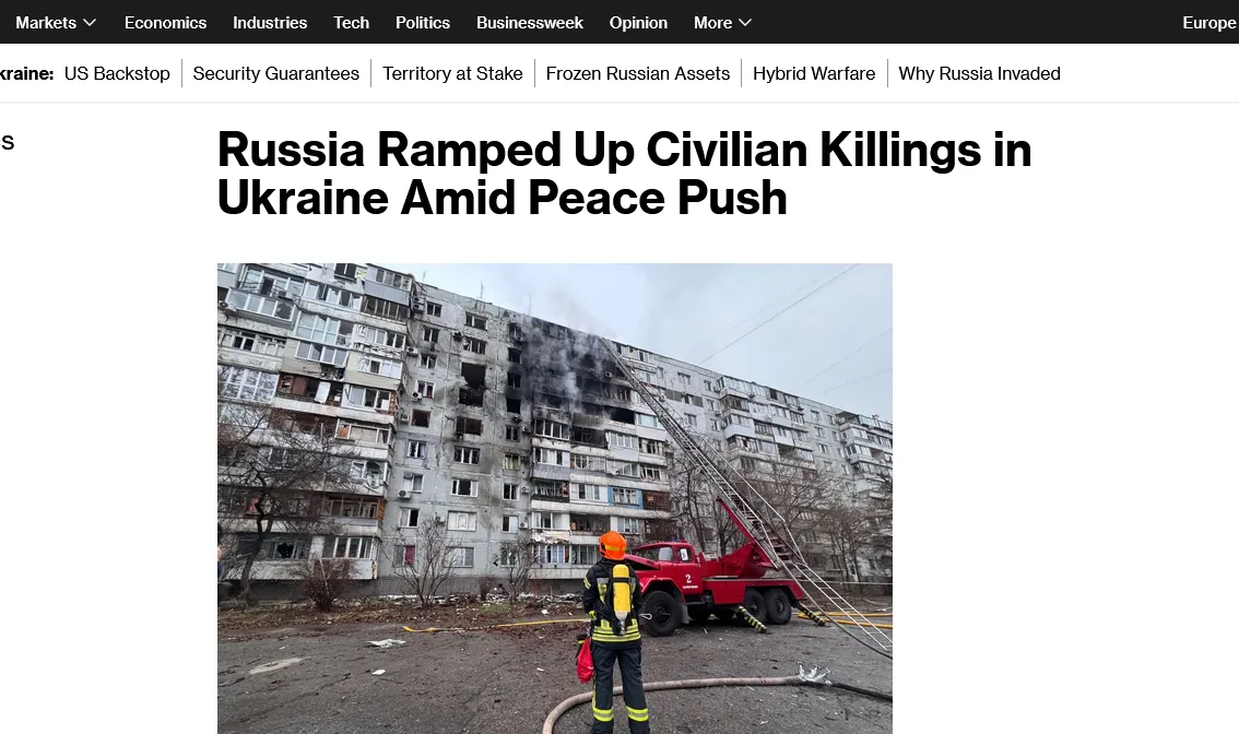 росія посилила терор проти цивільних в Україні на тлі мирних ініціатив Трампа – Bloomberg