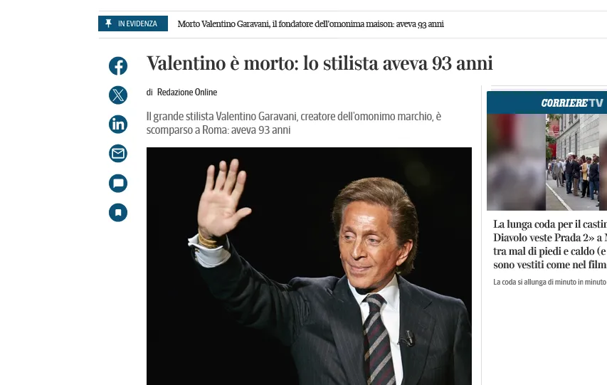 Помер Валентино Гаравані, який заснував дім моди Valentino