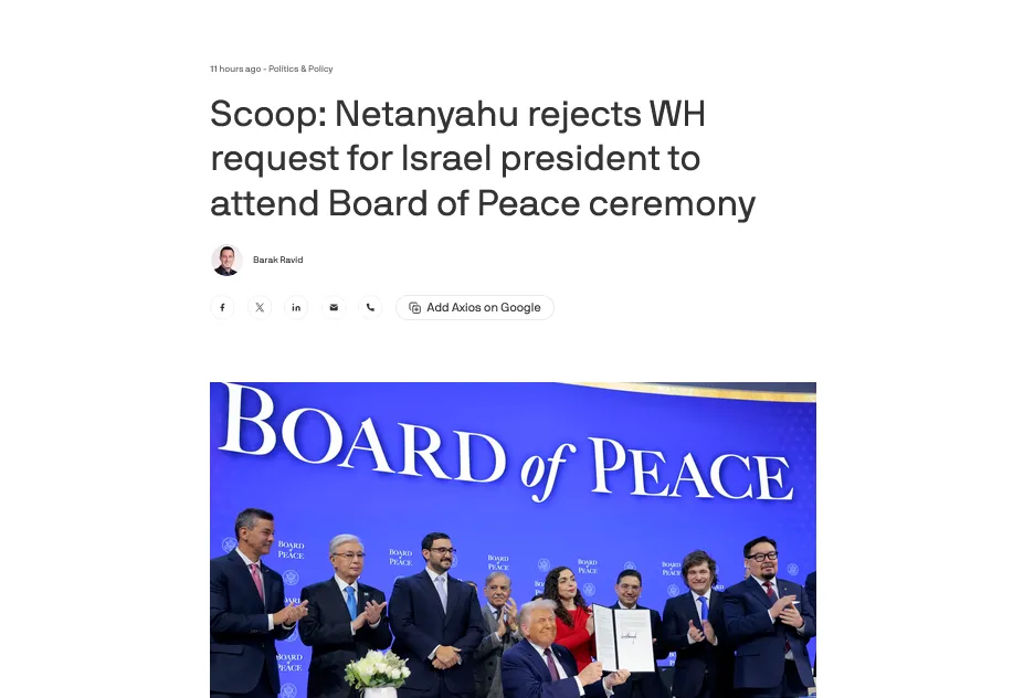 Нетаньягу приревнував президента Ізраїля до Ради миру Трампа – Axios