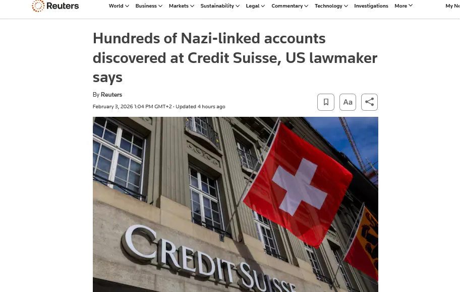 Credit Suisse приховував близько 900 рахунків, пов’язаних із нацистами