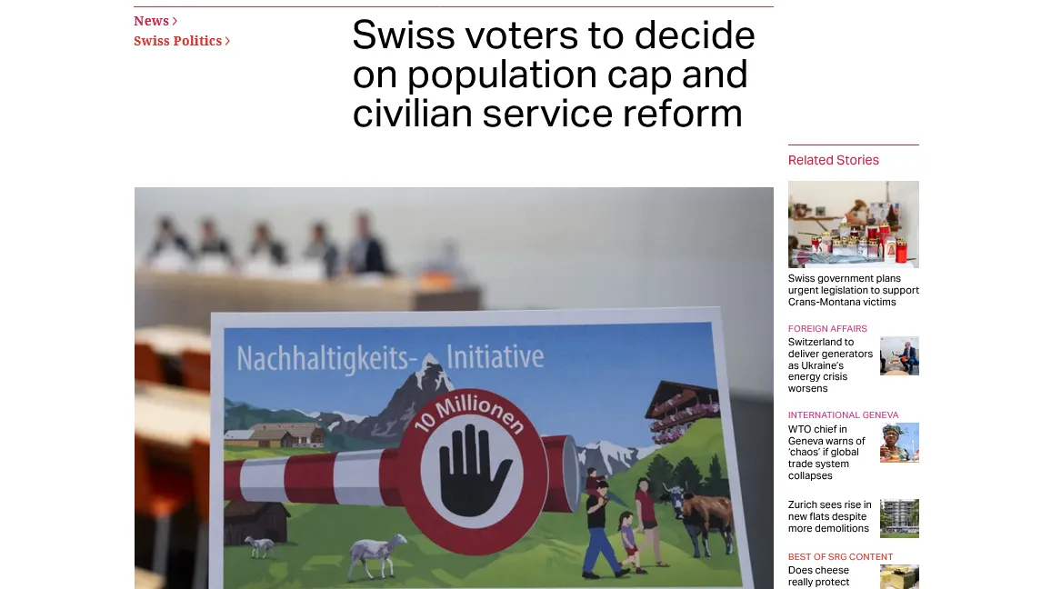 У Швейцарії пройде референдум про обмеження населення до 10 мільйонів