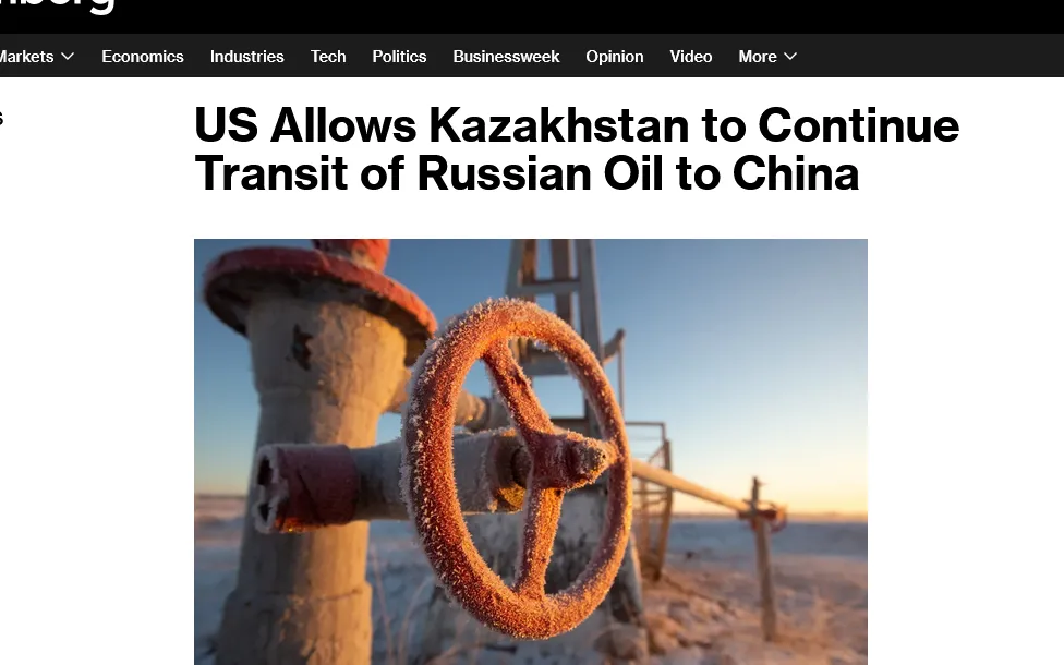 The U.S. has allowed Kazakhstan to continue transiting oil from Russia to China