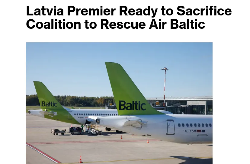 Премьер-министр Латвии готова к распаду коалиции ради спасения Air Baltic