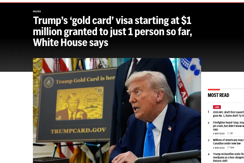 Лише одна особа отримала «золоту візу» Трампа за мільйон доларів
