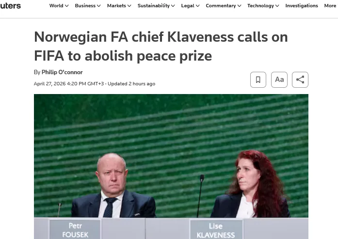 Норвегія закликала ФІФА скасувати Премію миру, раніше вручену Трампу