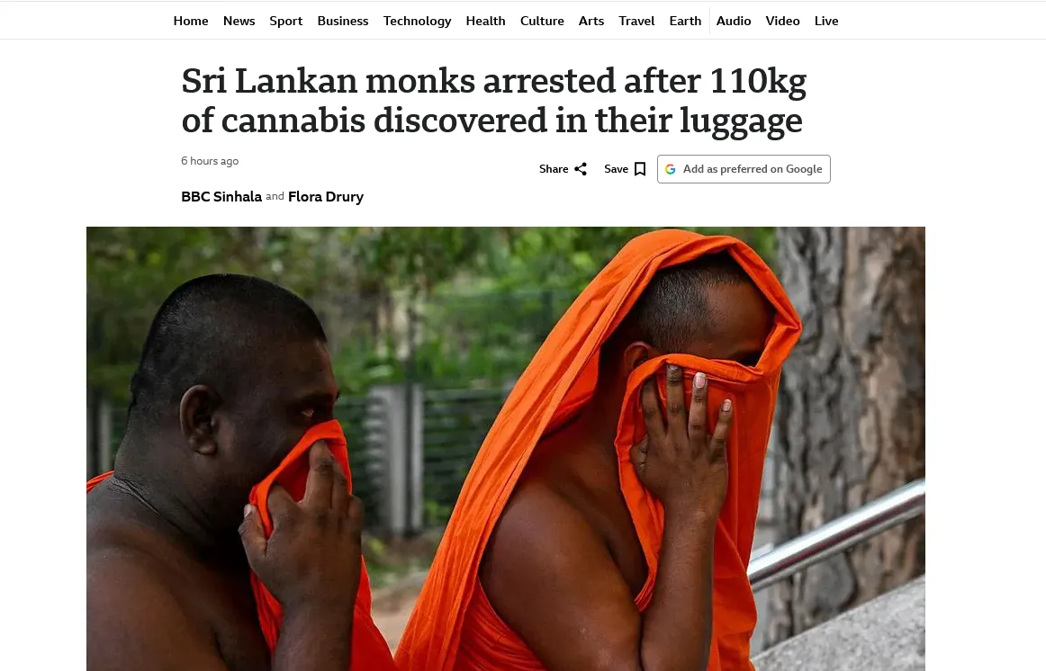 22 monks were arrested in Sri Lanka for drug smuggling