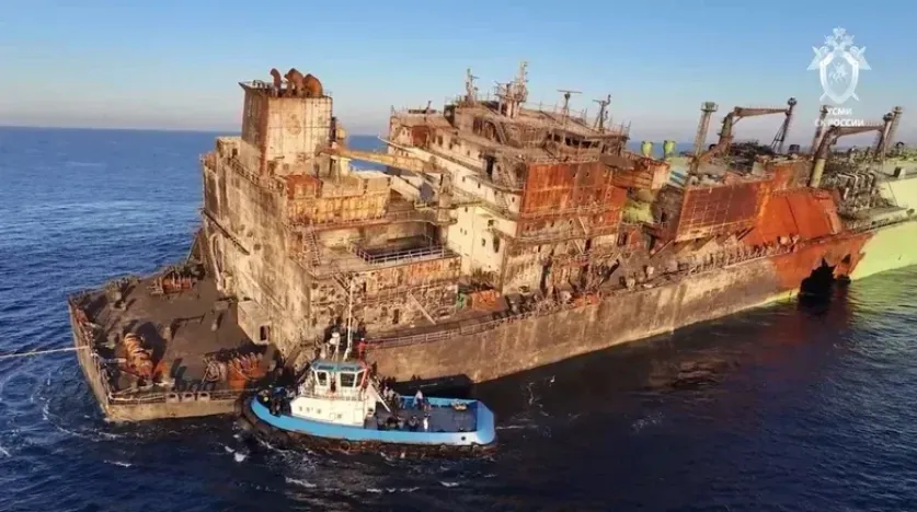 Russia has shown its gas tanker, which was set ablaze by unknown forces off the coast of Libya