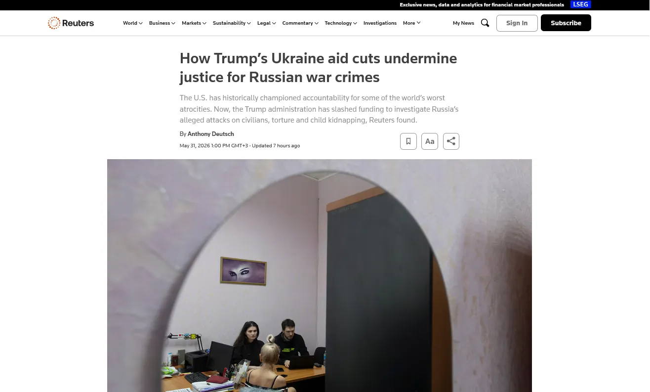 The U.S. has cut funding for investigations into Russian war crimes in Ukraine Reuters