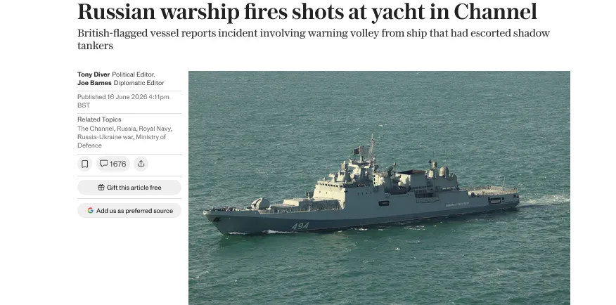 A Russian frigate fired warning shots at a British yacht
