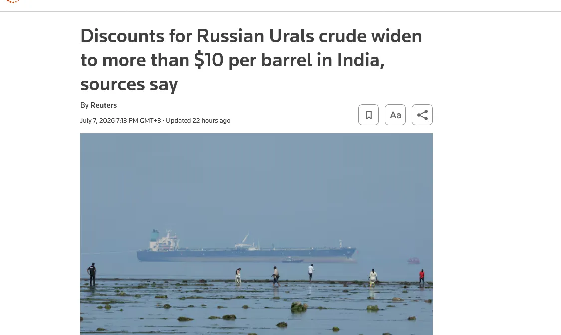 Russia has tripled the discounts on its oil for India in exchange for India's purchase of gasoline from Russia – Reuters
