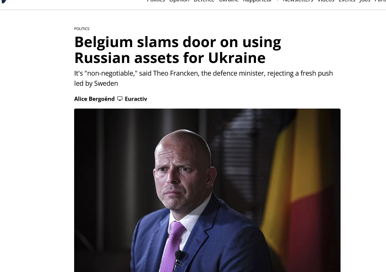 Бельгия категорически отказалась передавать Украине замороженные активы РФ – Euractiv