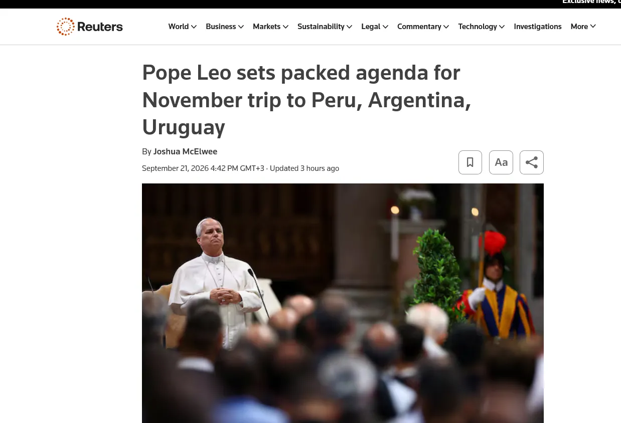 Pope Leo to Embark on a Tour of South America – Reuters
