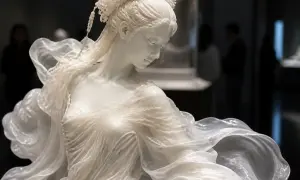 上海展出裙装厚度仅0.2毫米的瓷雕