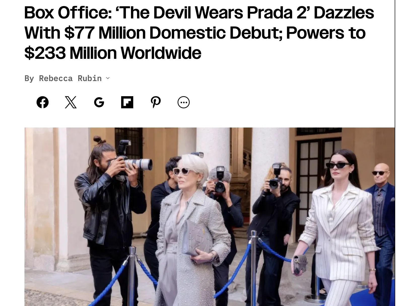 «Дьявол носит Prada 2» стартовал с лидерства в мировом прокате