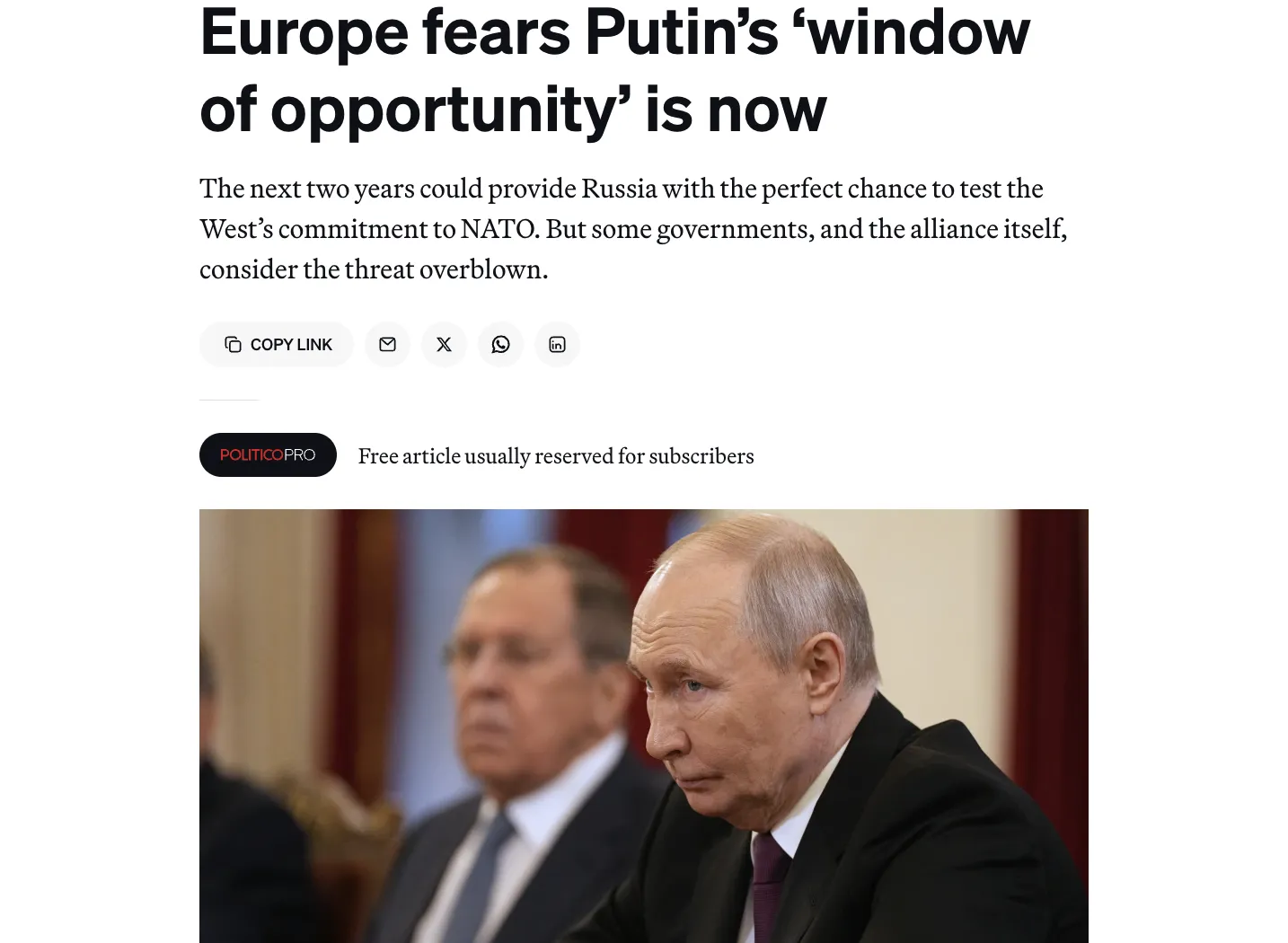 В ЕС назвали сроки возможного удара РФ по НАТО — Politico
