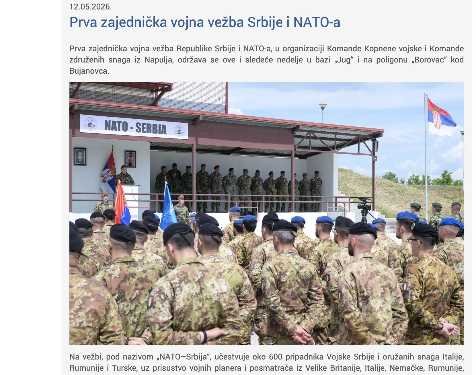 Serbia is conducting joint military exercises with NATO for the first time