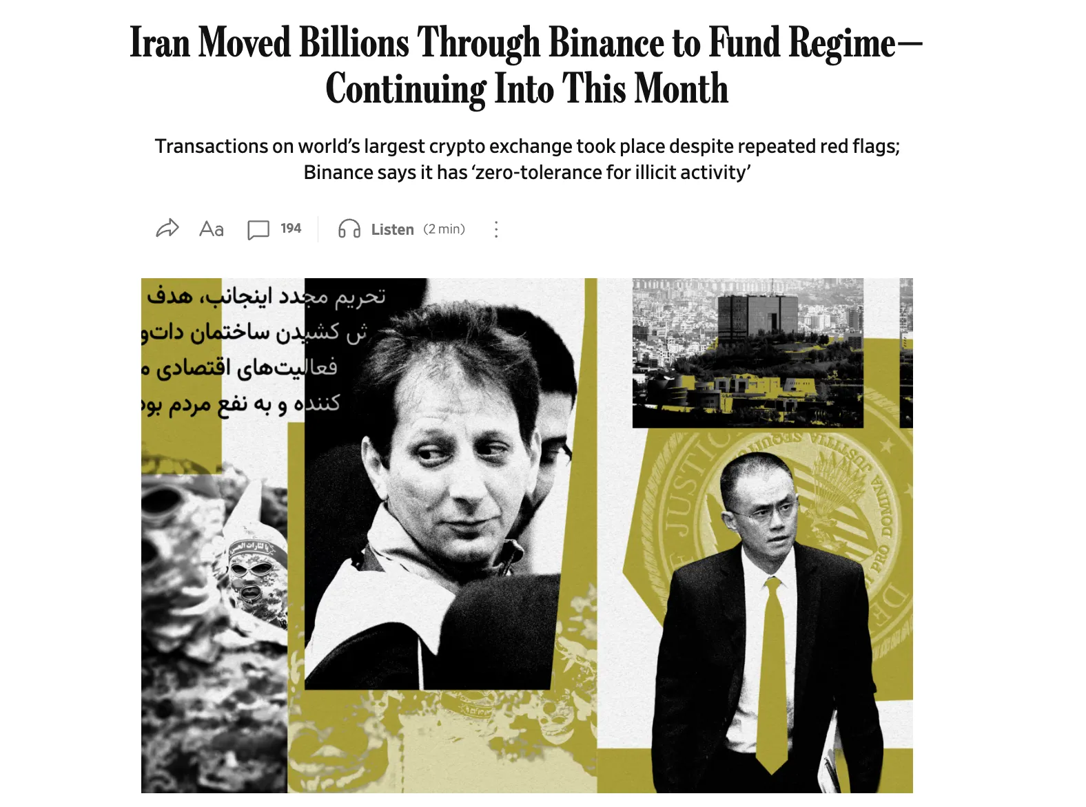 $850 million in Iran-linked transactions may have passed through Binance — WSJ