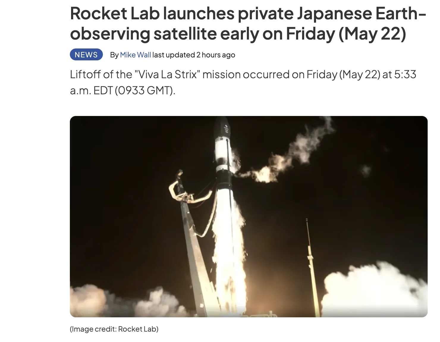 Rocket Lab launched an Earth observation satellite for the Japanese company Synspective