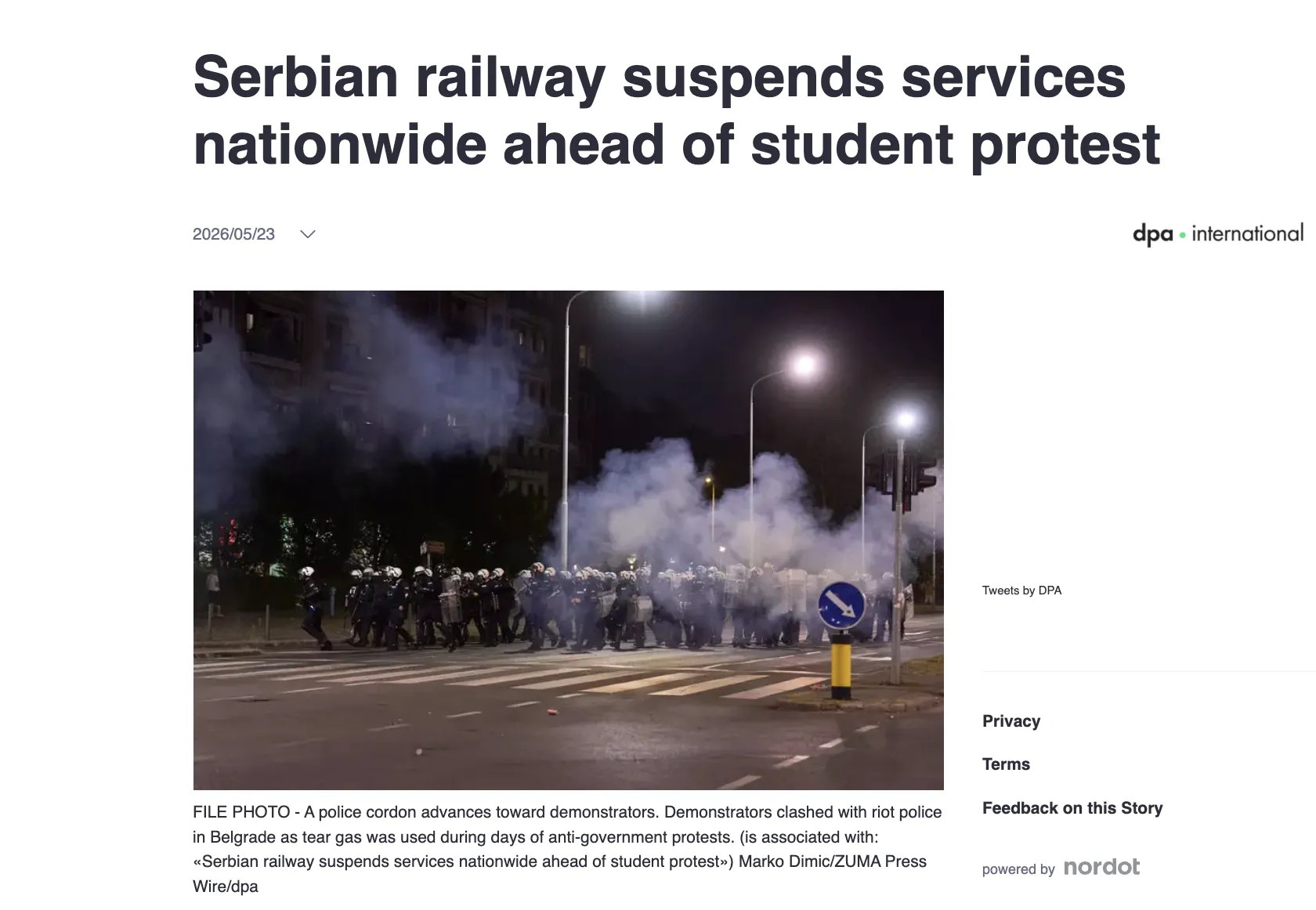 У Сербії зупинилась залізниця перед протестом у Белграді