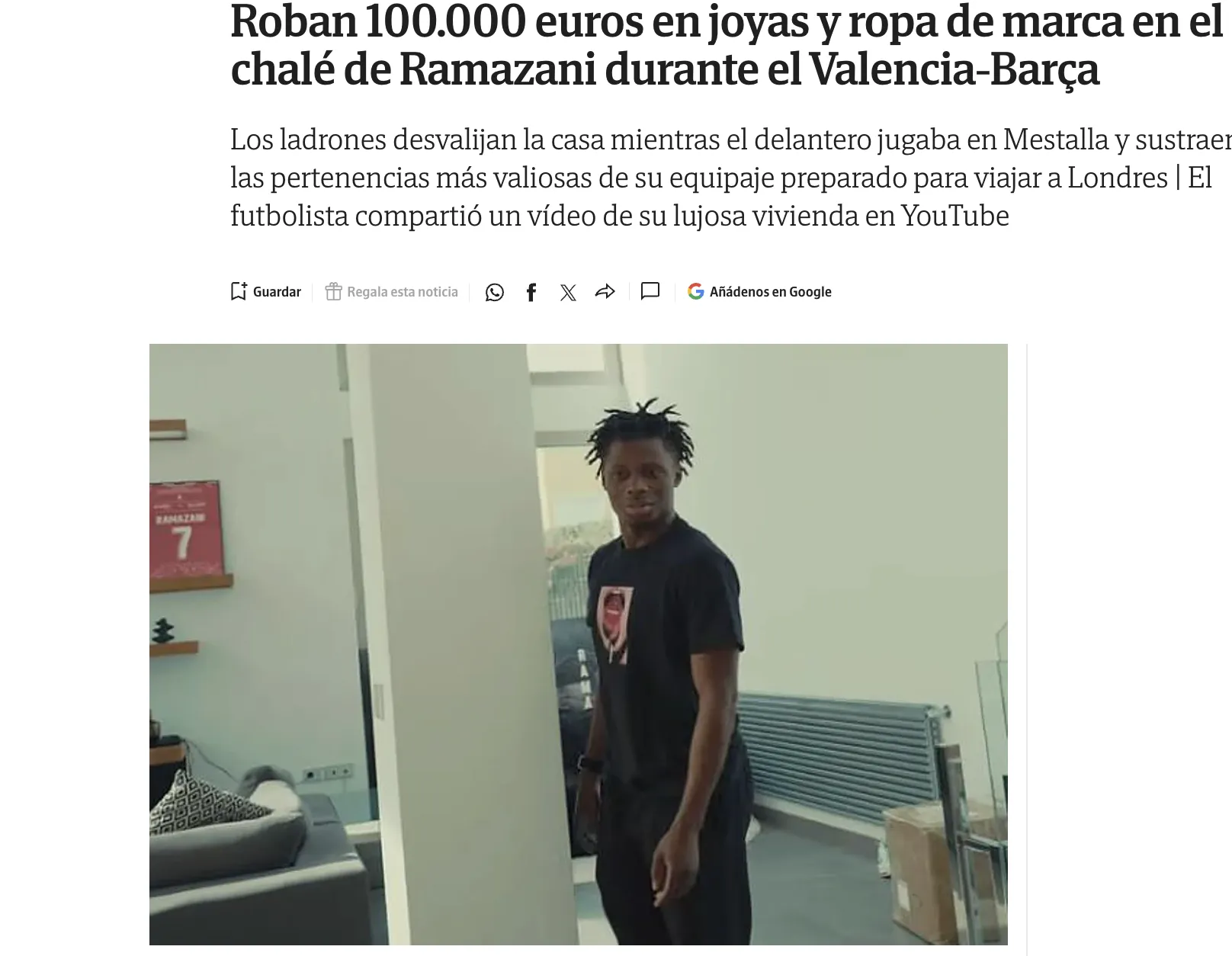 Valencia winger's home was burglarized during the match against Barcelona