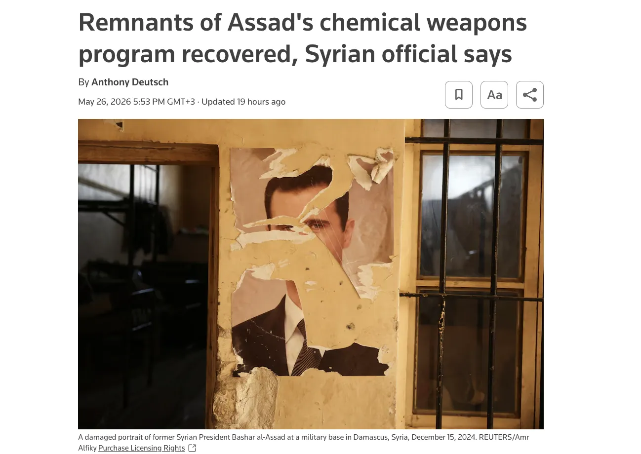 Remnants of chemical weapons from the Assad era have been found in Syria