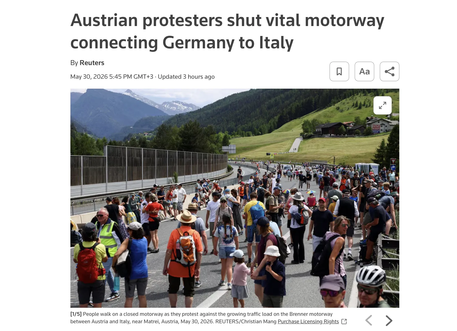 In Austria, thousands of people blocked a major highway through the Alps