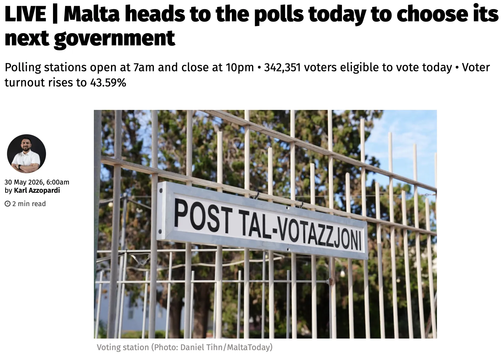 На Мальті розпочалися дострокові парламентські вибори — Malta Today