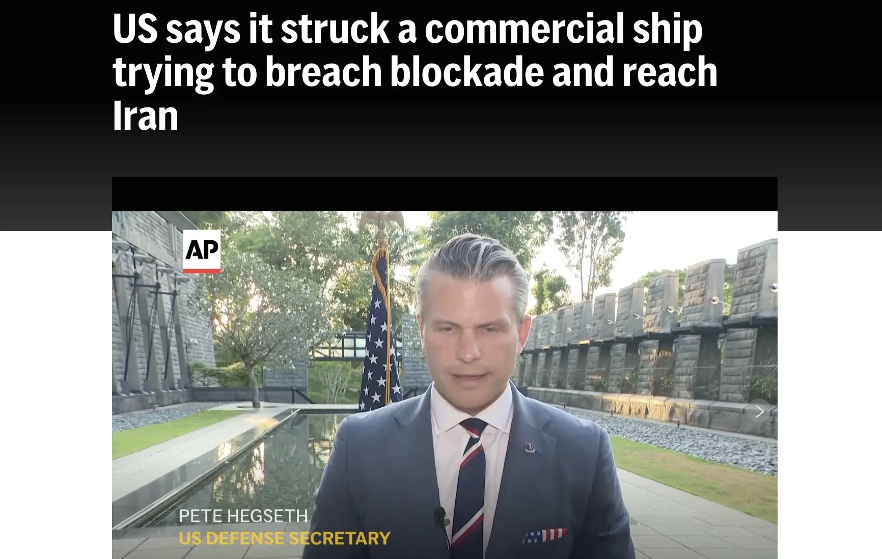 The U.S. struck a merchant ship that failed to comply with military orders — Associated Press