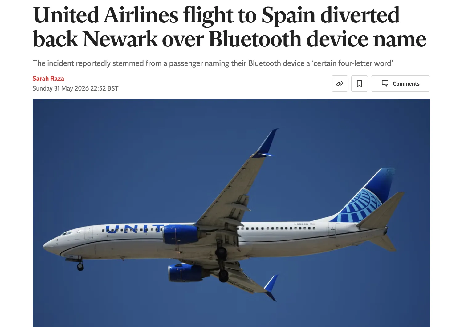 United Airlines розвернув літак через підозрілий Bluetooth — The Independent