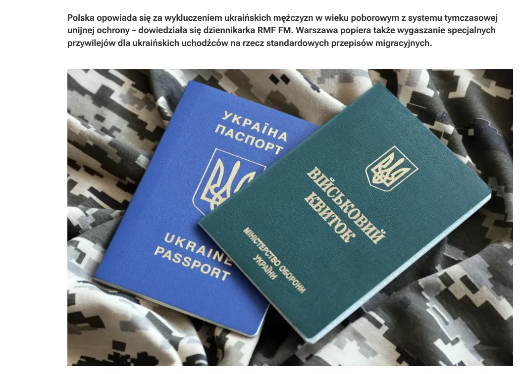 Poland calls for a review of EU protection for Ukrainian men of draft age