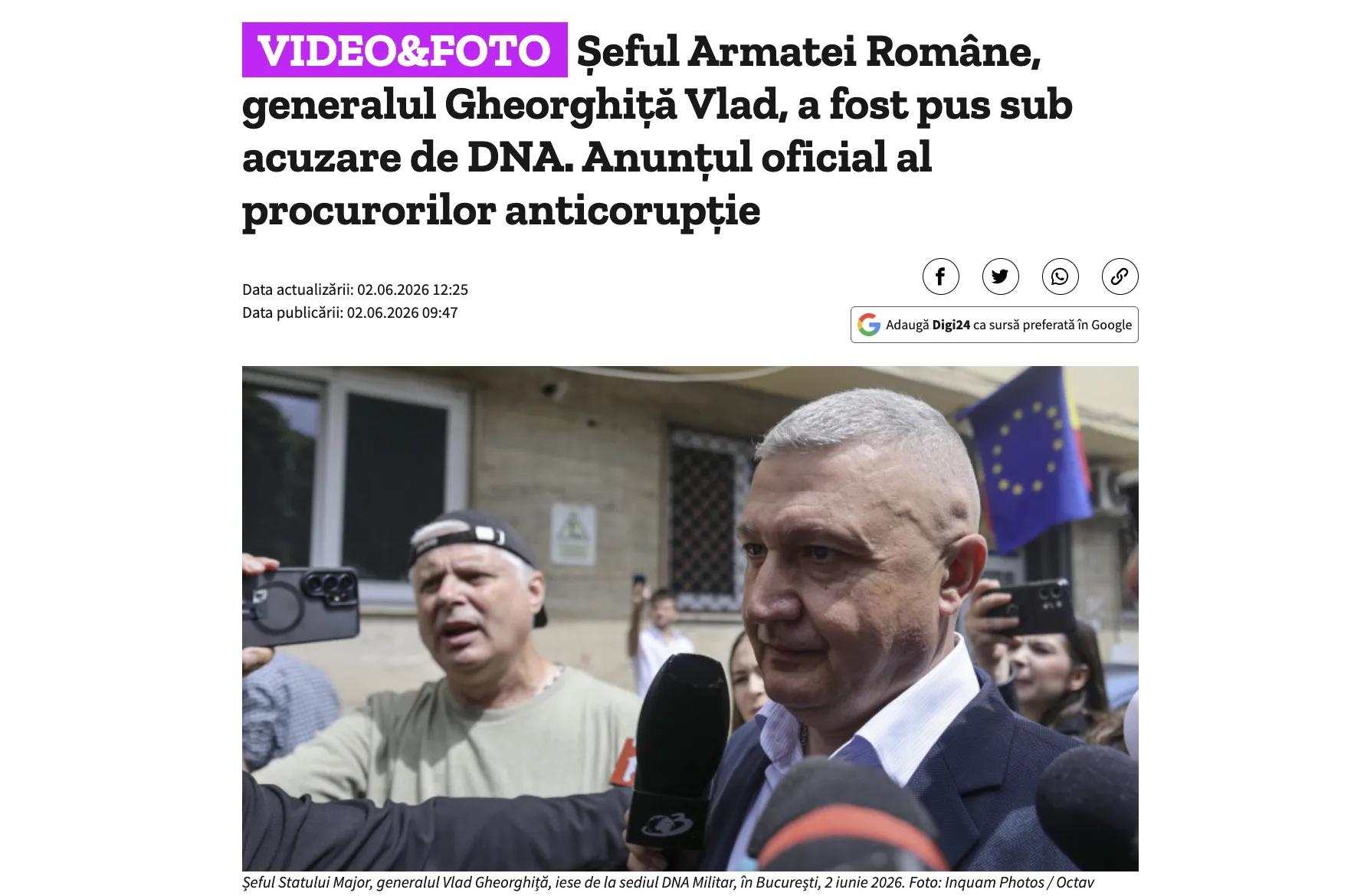 The Chief of the Romanian General Staff has been charged with corruption — Digi24