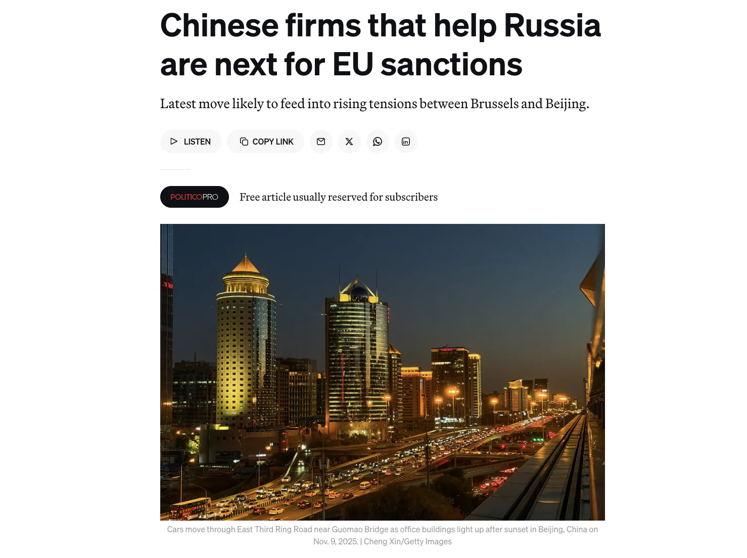 ЕС готовит санкции против китайских компаний за поддержку российской армии – Politico